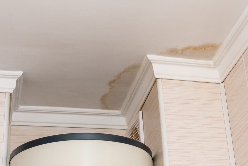 Water stain on interior ceiling caused by a roof leak